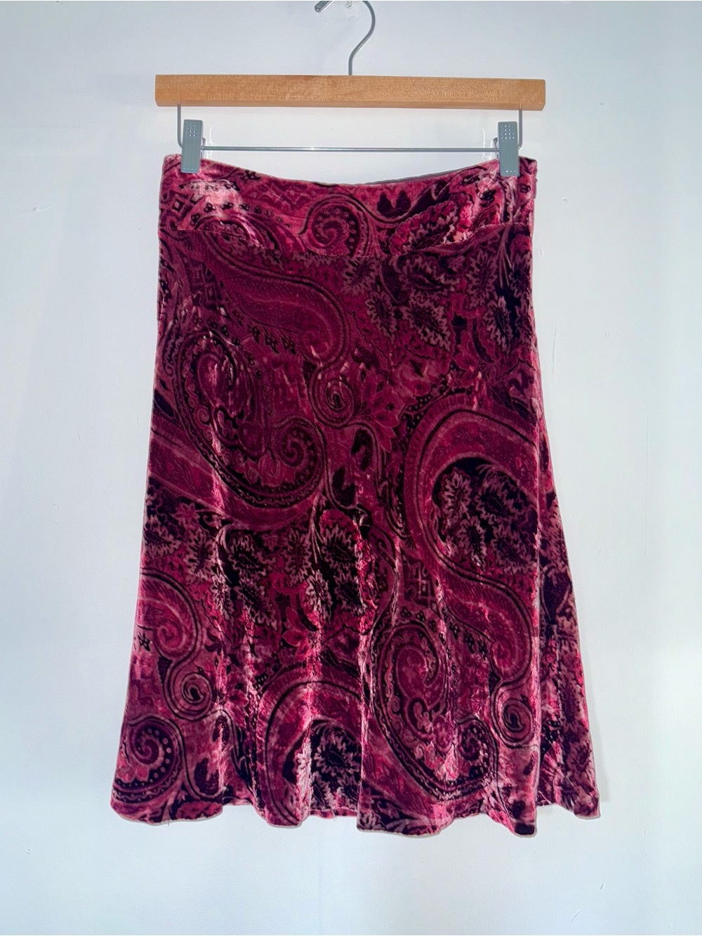Velvet Paisley Midi Skirt - Raspberry Pink